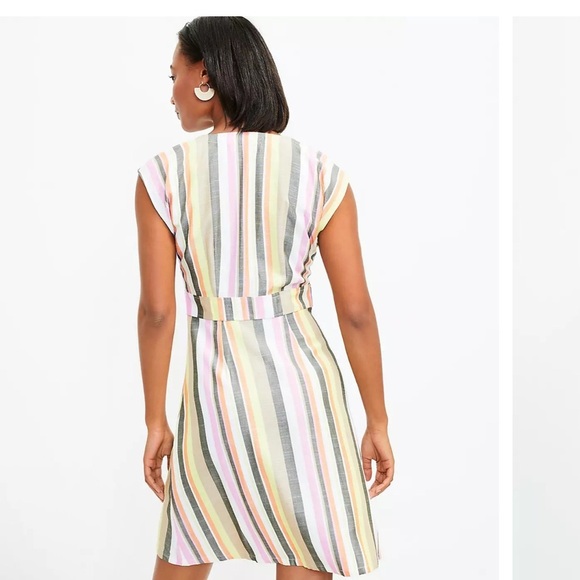 LOFT Striped Button Flare Spring Dress Women’s SIZE 0 Petite Cap Slv New - Picture 5 of 6